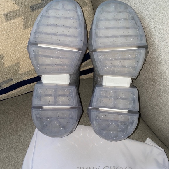 Jimmy Choo diamond Luxury sneakers silver/white metallic leather 40/10 NWT - Picture 12 of 16